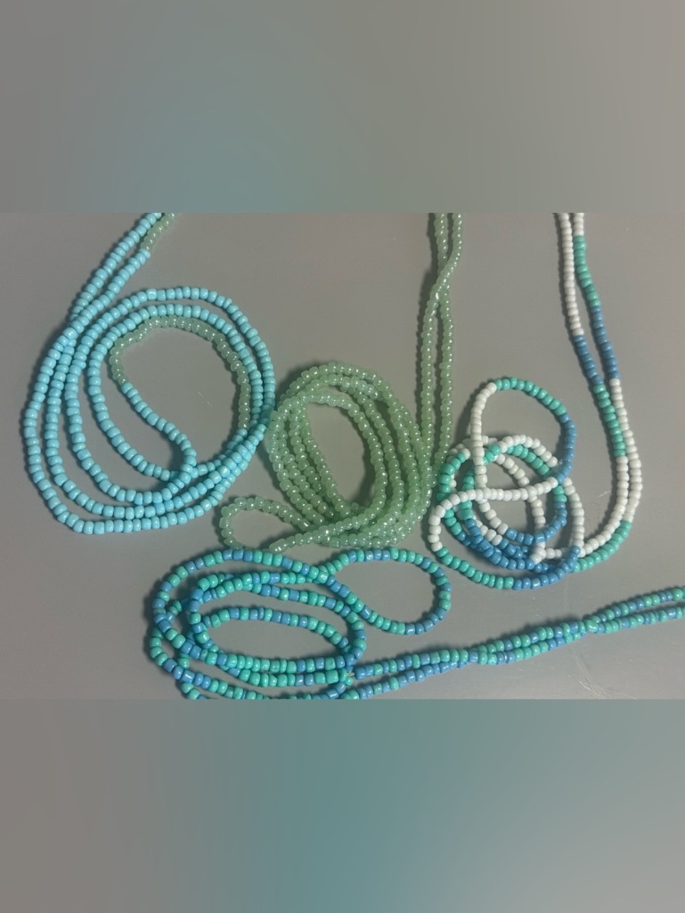 40 inch long Tie On Waist Bead Set in Seafoam, Aqua & Mint